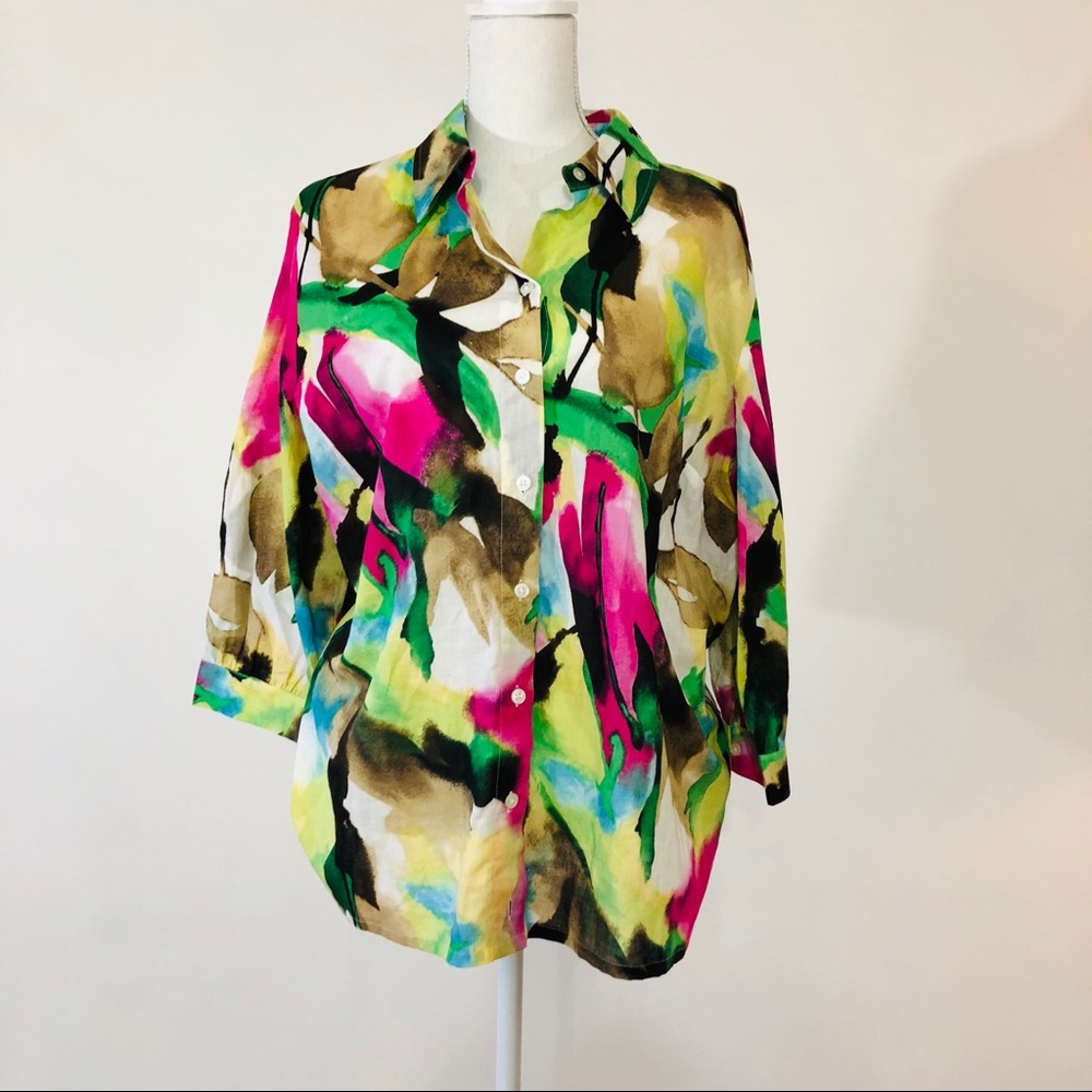 Dana Buchman XL oversized floral graphic bouse